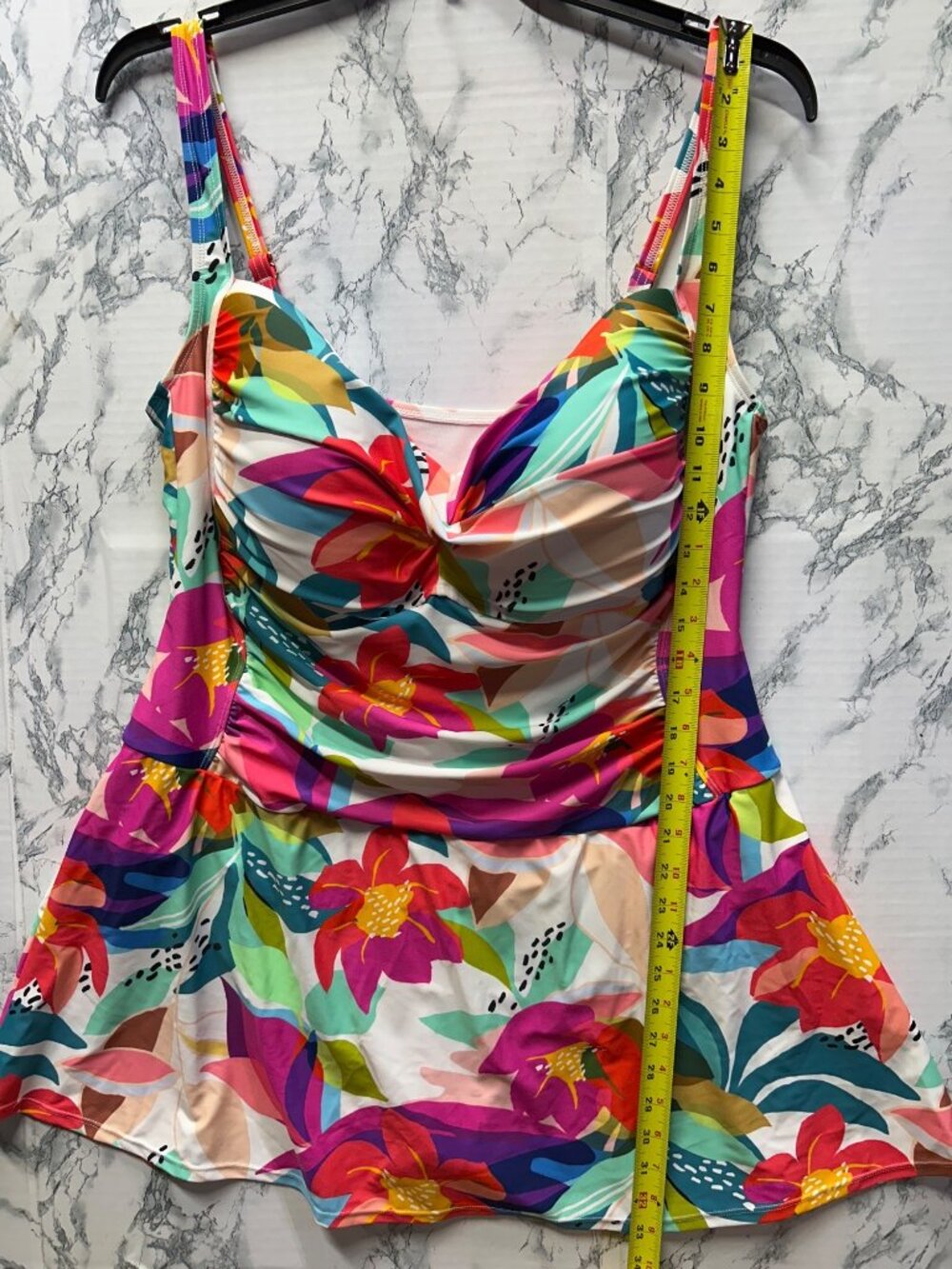 Liz Claiborne Size 22W Swim Dress With Ruched Bust & Adjustable Straps Floral - Picture 3 of 10